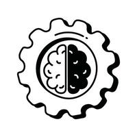 Brain gear doodle Icon Design illustration. Science and Technology Symbol on White background EPS 10 File vector