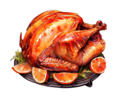 grilled turkey on a plate ai generative with vegetables and fruit png