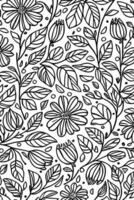 Abstract Monochromatic Hand Drawn Floral Elegance in Black and White vector