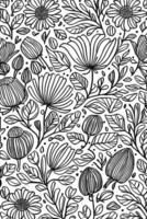 Monochromatic Vector Pattern  Abstract Hand Drawn Flowers