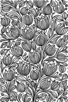 Elegant Monochromatic Hand-Drawn Abstract Black and White Flower Texture Pattern vector