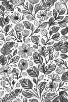 Monochromatic Vector Illustration Hand Drawn Black and White Abstract Flower Pattern