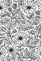 Monochromatic Blossom Doodle Abstract Hand Drawn Vector Pattern