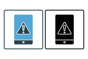 Phone error icon. phone with exclamation mark. icon related to Warning, notification. suitable for web site, app, user interfaces, printable etc. Solid icon style. Simple vector design editable