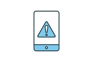 Phone error icon. phone with exclamation mark. icon related to Warning, notification. suitable for web site, app, user interfaces, printable etc. Flat line icon style. Simple vector design editable