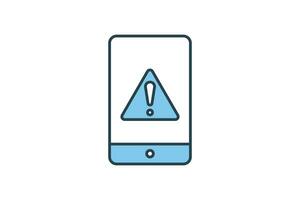 Phone error icon. phone with exclamation mark. icon related to Warning, notification. suitable for web site, app, user interfaces, printable etc. Flat line icon style. Simple vector design editable