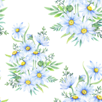 Watercolor daisies, Seamless pattern png