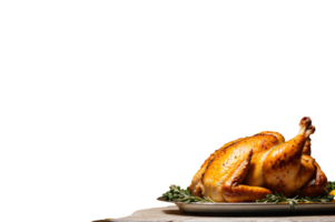 Festive golden brown roasted turkey with rosemary and thyme on a platter, AI Generated png