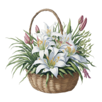 Watercolor Floral Flower Basket Design, Watercolor Flower Arrangements Floral, Watercolor Flower Design, Flower Sublimation Floral Clipart, Watercolor Flower basket, Wedding Decoration, AI Generated png