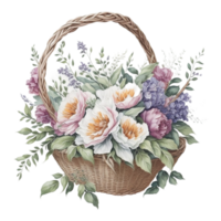 waterverf bloemen bloem mand ontwerp, waterverf bloem regelingen bloemen, waterverf bloem ontwerp, bloem sublimatie bloemen clip art, waterverf bloem mand, bruiloft decoratie, ai gegenereerd png