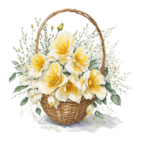 acuarela floral flor cesta diseño, acuarela flor preparativos floral, acuarela flor diseño, flor sublimación floral clipart, acuarela flor cesta, Boda decoración, ai generado png