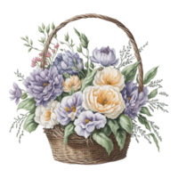 waterverf bloemen bloem mand ontwerp, waterverf bloem regelingen bloemen, waterverf bloem ontwerp, bloem sublimatie bloemen clip art, waterverf bloem mand, bruiloft decoratie, ai gegenereerd png