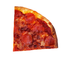 Piece of pepperoni pizza isolated on transparent background. Junk, Unhealthy or Italian food. png transparency, snack food.