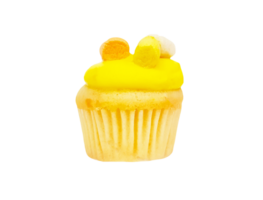 Cupcake con giallo o ananas crema guarnizione isolato su trasparente sfondo con ritaglio sentiero o rendere un' selezione. dolce cibo. png trasparenza