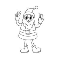 Comic retro Santa Claus character. Groovy vector illustration in line style.