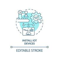 2d editable azul icono Instalar en pc iot dispositivos concepto, aislado vector, profético mantenimiento Delgado línea monocromo ilustración. vector