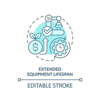 2D editable blue icon extended equipment lifespan concept, isolated vector, predictive maintenance thin line monochromatic illustration. vector