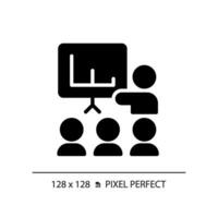 2D pixel perfect glyph style public speaking icon, isolated vector, silhouette illustration representing soft skills. vector