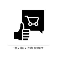 2D pixel perfect glyph style purchase decision icon, isolated vector, silhouette illustration representing soft skills. vector