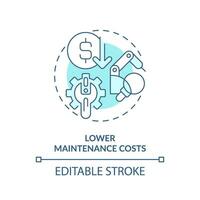 2D editable blue icon lower maintenance costs concept, isolated vector, predictive maintenance thin line monochromatic illustration. vector