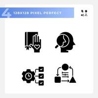 Pixel perfect glyph style icons set of soft skills, black silhouette illustration. vector