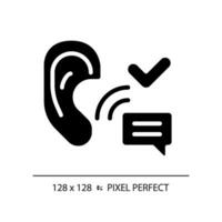 2D pixel perfect glyph style active listening icon, isolated vector, silhouette illustration representing soft skills. vector