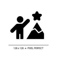 2D pixel perfect glyph style perseverance icon, isolated vector, silhouette illustration representing soft skills. vector