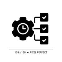 2D pixel perfect glyph style time management icon, isolated vector, silhouette illustration representing soft skills. vector