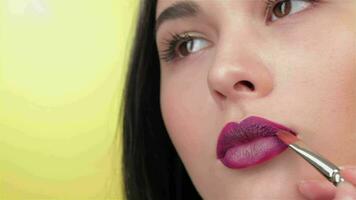 Visagist paints lips of brunette girl video
