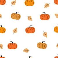 Halloween vector seamless pattern. Funny smile pumpkins with cross.