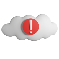 Cloud error clipart flat design icon isolated on transparent background, 3D render technology and cyber security concept png