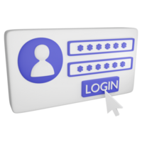 Login interface clipart flat design icon isolated on transparent background, 3D render technology and cyber security concept png