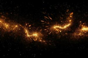 Abstract gold fire wave on black background. Fantasy fractal texture. Digital art. 3D rendering, Detail of fire sparks isolated on black background, AI Generated photo