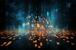 Abstract technology background with glowing lines and cubes. 3D Rendering, Data technology illustration. Abstract futuristic background, AI Generated photo