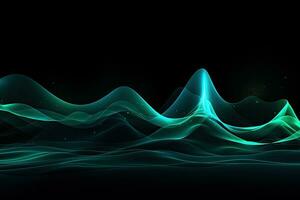abstract background with a glowing abstract waves, blue and green lines, Digital wave wallpaper on a Black background, Blue and green abstract wave, AI Generated photo