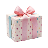 pastel Cheerful Gift Packaging, Polka Dot Box and Ribbon, ai generated png