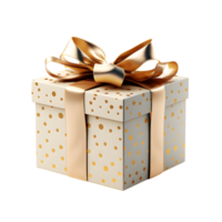 Polka Dot Gift Box with Festive Golden Ribbon, Cheerful Present, ai generated png