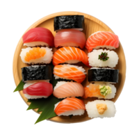 Exquisite Decorative Fresh Sushi Mix, Culinary Art on a Plate, ai generated png