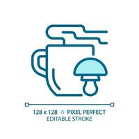 2D pixel perfect editable blue mushroom tea icon, isolated vector, thin line illustration representing allergen free. vector