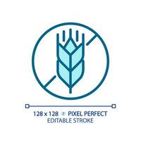 2D pixel perfect editable blue gluten free icon, isolated vector, thin line illustration representing allergen free. vector