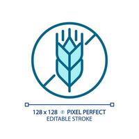 2D pixel perfect editable blue gluten free icon, isolated vector, thin line illustration representing allergen free. vector