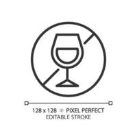 2D pixel perfect editable black alcohol free icon, isolated vector, thin line illustration representing allergen free. vector