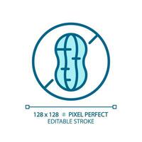 2D pixel perfect editable blue nut free icon, isolated vector, thin line illustration representing allergen free. vector