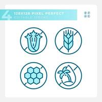 Pixel perfect blue icons set representing allergen free, editable thin linear illustration. vector