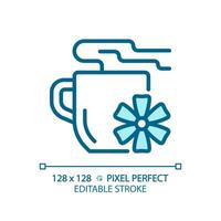 2D pixel perfect editable blue flower tea icon, isolated vector, thin line illustration representing allergen free. vector