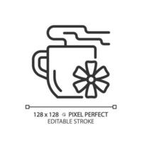 2D pixel perfect editable black flower tea icon, isolated vector, thin line illustration representing allergen free. vector