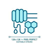2D pixel perfect editable blue honey icon, isolated vector, thin line illustration representing allergen free. vector