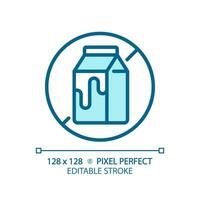 2D pixel perfect editable blue lactose free icon, isolated vector, thin line illustration representing allergen free. vector