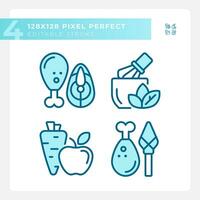 2D pixel perfect simple collection of blue icons representing allergen free, editable thin linear illustration. vector