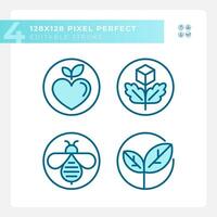 Pixel perfect icons set representing allergen free, editable blue thin linear illustration. vector